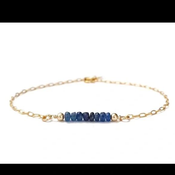 Real Sapphire Dainty Gemstone Bar Bracelet in 14K Gold Filled. - Picture 2 of 5